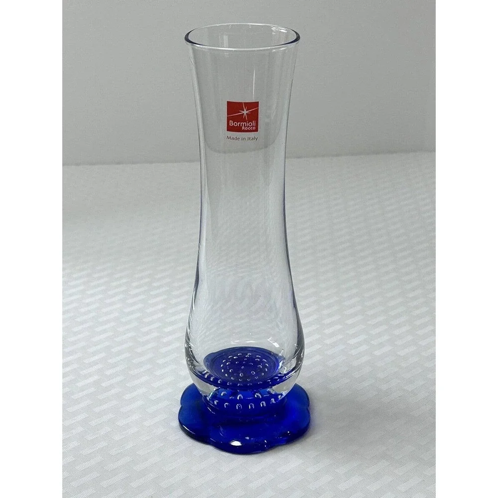 Bormioli Rocco Vase Italian Art Glass‎ Cobalt Blue Flower Controlled Bubbles